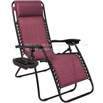 Wholesale Folding recliner Set of 2 Adjustable Steel Zero Gravity Lounge Chair Recliners with Pillows and Cup Holder Trays