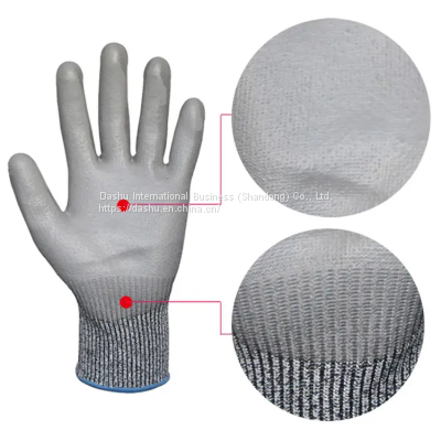 Factory custom PU dipping rubber gloves HPPE thick labor protection gloves lifting glass abattoir level 5 anti-cutting gloves
