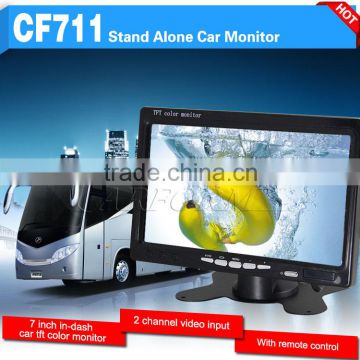 in-dash car color 7 inches tft lcd color monitor with 2 channel video input and remote control