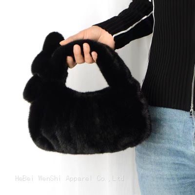 36New winter plush cloud tote bag Autumn and winter bag female hand bag all hairy wrinkled tote underarm bag