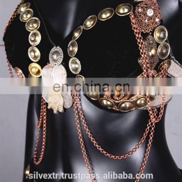 Black Beauty Bra Belt set Made from turkaman buttons ,coins and brass jewels
