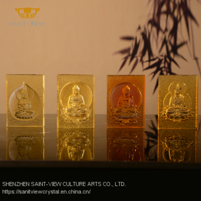Customization Liuli Crystal Glass Craft Interior Home Buddha Brick Sculpture