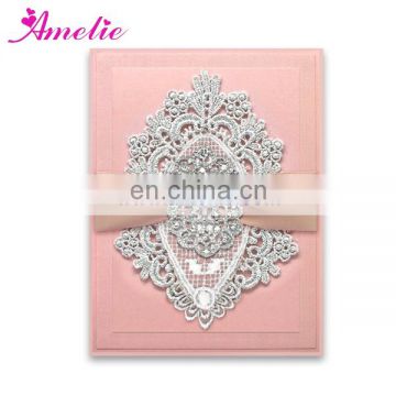 AC139 Pink Color With Good Quality Wedding Card Invitation