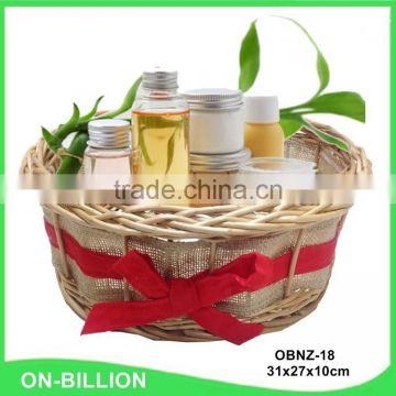 Natural wicker material cosmetic basket gift basket with ribbon