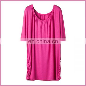 casual free size spandex cotton blouse for fat lady two down bunched side women blouse