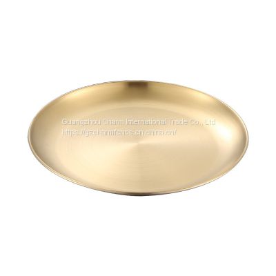 Fruit round tray, flat plate, stainless steel disc, 201 stainless steel western tableware, fast food plate, coffee shop, fruit plate, Korean style