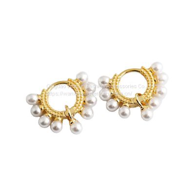 Pearl Circle Personality S925 Sterling Silver Earrings for Girls
