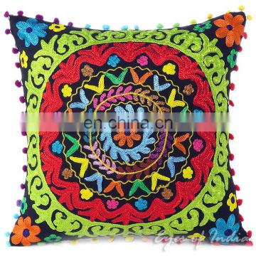 Black Embroidered Decorative Sofa Pillow Cushion Cover - 16, 18"