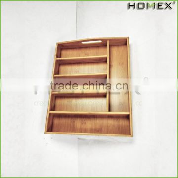 Bamboo cutlery stoarge tray cutlery tray with handy handle Homex BSCI/Factory