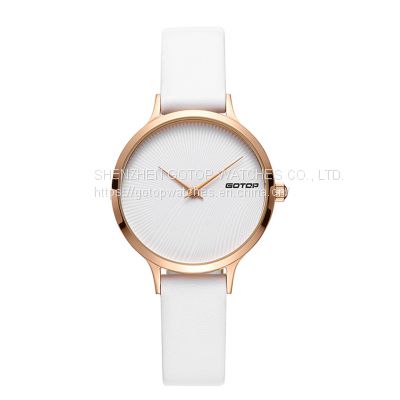 WHITE AND ROSE GOLD WOMEN'S WATCH WITH WHITE LEATHER STRAP MANUFACTURER