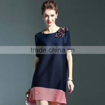Fat mm women foreign trade large size plicated dress with 3d flower