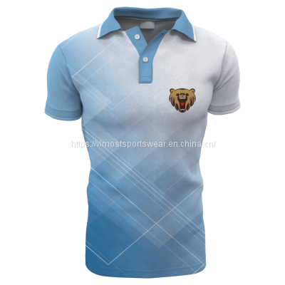white and blue fashionable sublimated custom polo shirts from best manufacturer