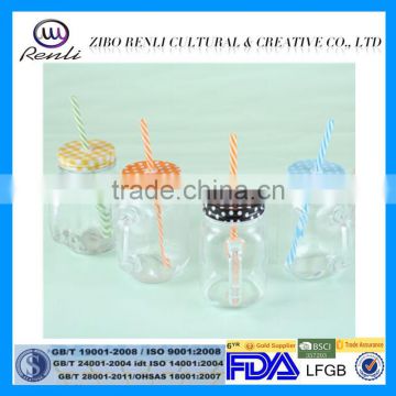 Round Clear Glass Mason Jar With handle and tinplate lids in stock