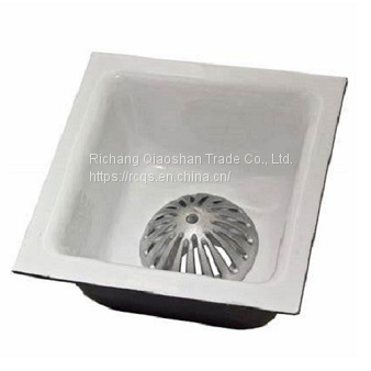 12 Inch Enamel Cast Iron Square Floor Sink with 10 Inch Sump Depth