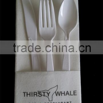 Biodegradable feel like linen Cutlery Napkin/Printed Napkin and Cutlery Paper Pocket with logo printed