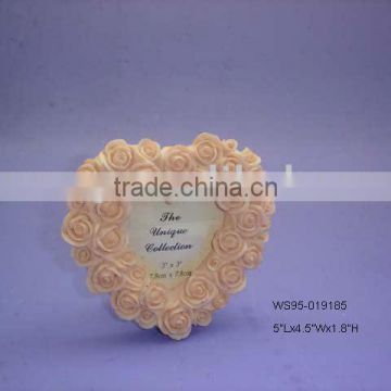 Polyresin Heart-Shaped Pink Flower Wedding Photo Frame