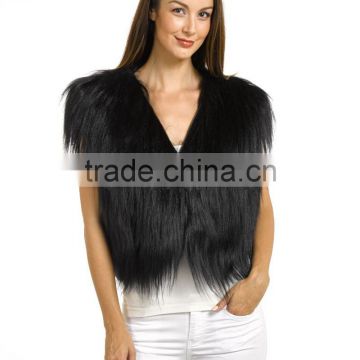 SJ237-01 Hot Sale Sheep Leather Zipper Goat Fur Coat in Black casacos de inverno
