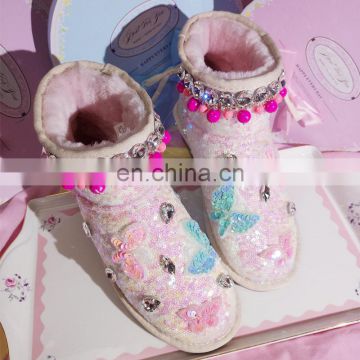 Aidocrystal Hot sale Short height women ankle winter snow shoes pink bling cute wedge boots for girls