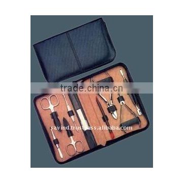 Synthetic Leather Korean Velvet Pak Stainless Steel 9 Pcs Professional Manicure Kit