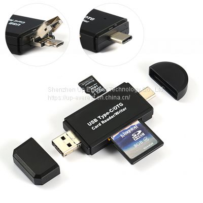 USB 2.0/MICRO USB+TYPE-C OTG 3 in 1 Type-C Card Reader All in One Card Reader