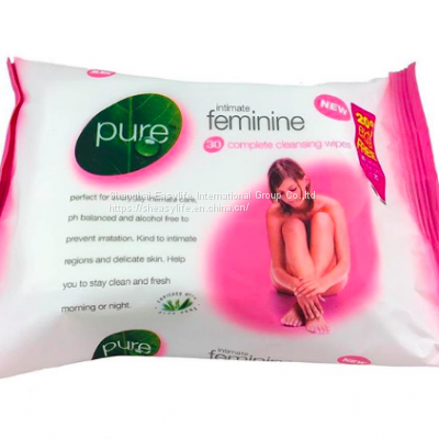 Intimate feminine hygiene wipes biodegradable materials female use
