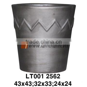 Vietnam Cylinder Pattern Black Painted Terracotta Pottery
