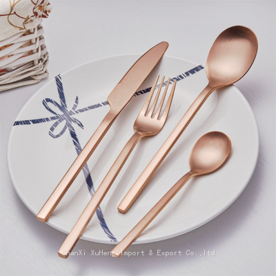 Wholesale Reusable dinnerware Custom Logo Luxury Wedding Spoon Fork Knife Stainless Steel Rose Gold Cutlery Flatware Sets