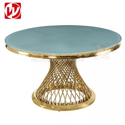 Gold Stainless Steel Banquet Wedding Table Luxury Morden Round Restaurant Marble Dining Table