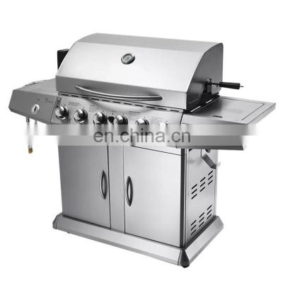 Household Commercial Outdoor Family Day Use 6 Burner+1 Side Burner Gas Grill with Cabinets Wheels Stainless Steel Gas BBQ Grill