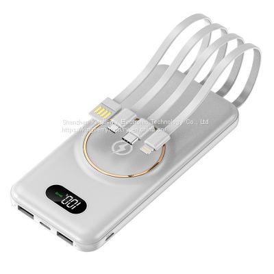 Wireless charger power bank 20000 mah with cable fast charging LED display mobile power