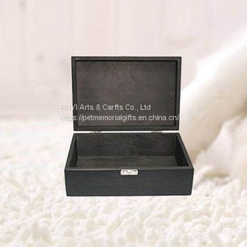 Pet memorial gift box matte black wooden tribute keepsake urn box blank with metal closure. Laser Engravable.