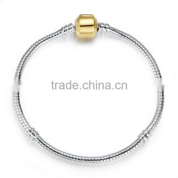 Bracelet Snake Chain Fits Glass or Alloy Beads Fits,Silver Plated Snake Chain Classic Bead Barrel Clasp Bracelet for Beads Charm