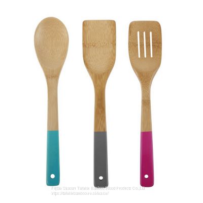 Bamboo utensil set with colorful handle Wholesale colorful bamboo cooking spatula set