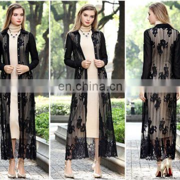 2016 new product long Muslim cardigan lace Maxi Long Kimono Cardigan Women latest fashion blouse design