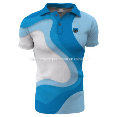 2023 fashionable hot sublimated polo shirts with blue and white colors