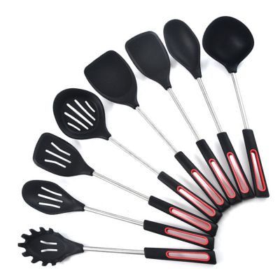9-Piece Kitchen Set Stainless Steel Silicone Cooking Utensils with Eco-Friendly Nylon and 430 Stainless Steel Handles