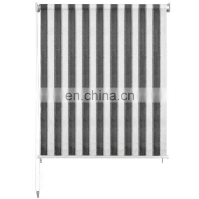 HDPE Outdoor Roller Blind Screen Shade Awning Balcony Privacy Cover - grey and White Stripe