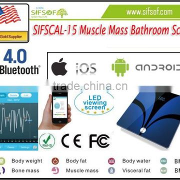 SIFSCAL-15 Muscle Mass Bathroom Scale, ITO Glass Surface, Measuring Bone Mass//BMI/BMR/ Visceral Fat/ Body Water