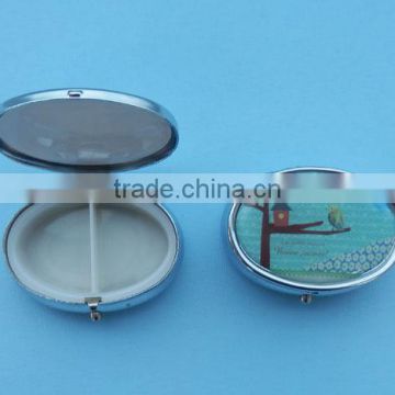 Promotional 2 Departments round shape metal pill box