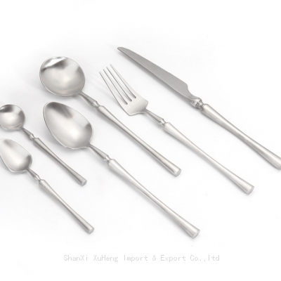 Wholesale Factory Direct Matte Silver Cutlery Stainless Steel Flatware Set With Thin Handle