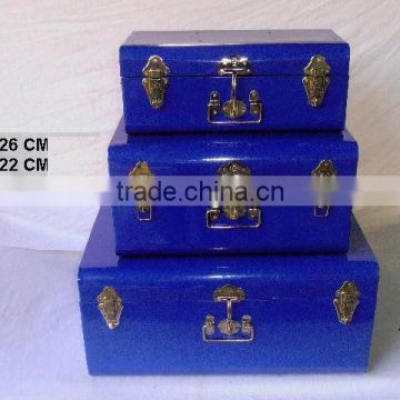 Blue powder coated Iron storage trunks available in other colours