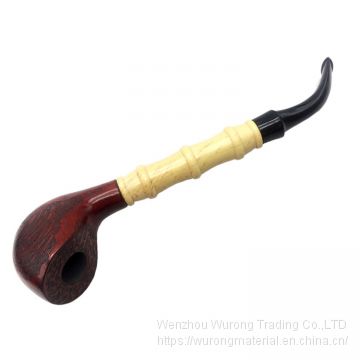245mm Length wooden resin medium tobacco pipe with small color mixture-head and bamboo joint tube for smoking