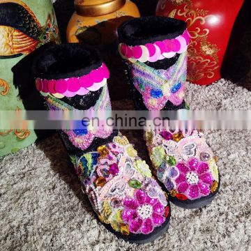 Aidocrystal House soft sole indoor cheap Winter Fur Black Slipper Boots For Girls