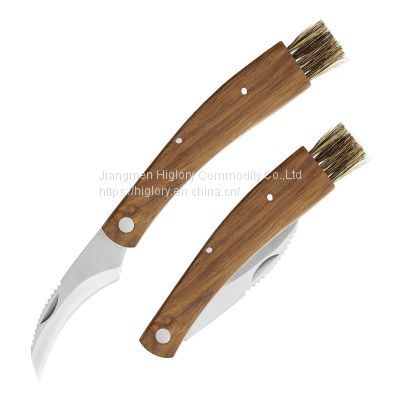 good quality outdoor mushroom knife camping hunting knife multi tools wood handle carving knife with brush
