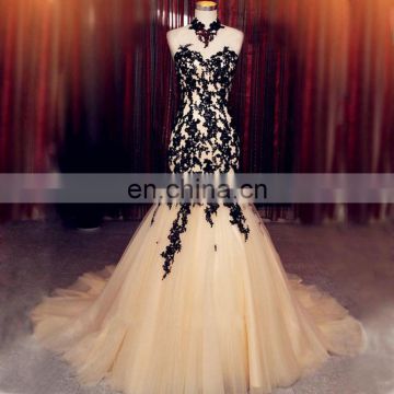 Elegant Appliqued High Collar Mermaid Prom Dresses 2016 Top Selling Open Back Tulle Sweep Train Evening Dress Vestido De Noiva