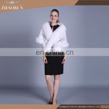 Classic style women white mink fur shawl with fox fur real mink fur cape for lady