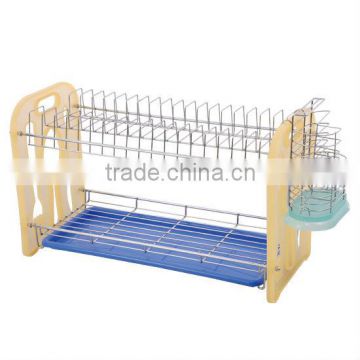 2 Tier Chrome Dish Drainer Rack with Plates,