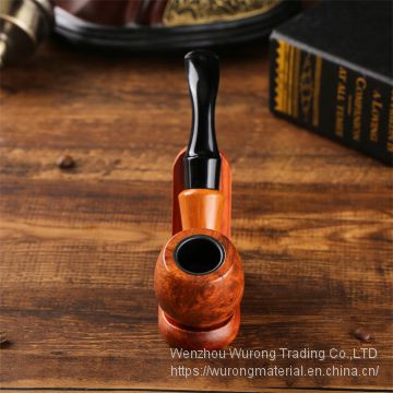 150mm Length wooden resin short tobacco pipe with yelllow solid wood bending head for smoking
