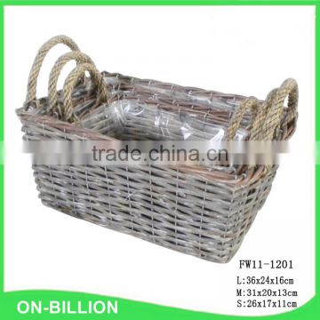 Cheap grey wicker basket with plastic insert for storage