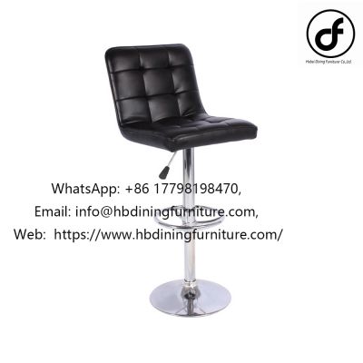 Checkered upholstered leather backrest lifting swivel bar stool